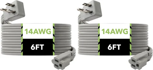 Vista 17 de BN-LINK Cable de extensión para electrodomésticos de 3 pies, cable de alimentación resistente de 15 amperios, 14/3 SPT-3, enchufe plano con conexión