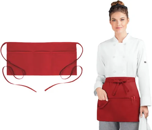 Vista 20 de Avalon Kitchen Server Aprons with 3 Pockets – 100% Polyester Waist Apron, 24x12 Inch Half Apron, Waitress Apron for Servers