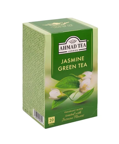 Vista 4 de Tés ingleses, "Té verde jazmín" - Tetera etiquetada y envuelta en papel de aluminio.