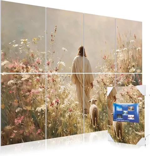 Vista 25 de Paneles acústicos artísticos de 48 x 32 x 0.4 pulgadas, paraguas, gato y mar, absorción de sonido, decoración de pared autoadhesiva a prueba