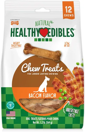 Vista 20 de Nylabone Healthy Edibles Natural Dog Chews - Golosinas masticables de larga duración con sabor a tocino para perros, pequeños/regulares (1 unidad)