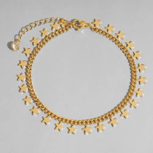 Vista 6 de Dremmy Studios Pulsera de oro para mujer, chapada en oro de 18 quilates, delicado clip de circonita cúbica, disco de moneda, estrella, cable