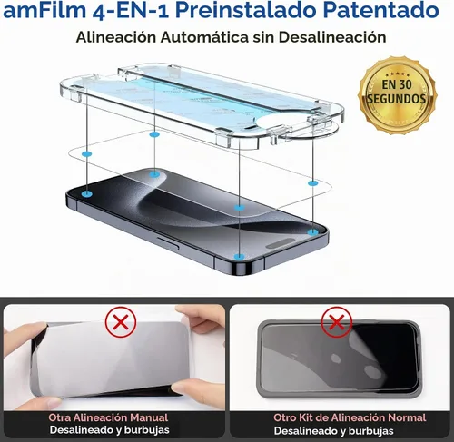 Vista 2 de amFilm Instalación más fácil OneTouch para iPhone 15 Pro Max Protector de pantalla [6.7 pulgadas] Vidrio templado + Protector de lente de cámara