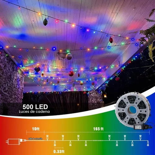 Vista 2 de QITONG Guirnalda de 500 luces LED de Navidad de 165 pies para exteriores, impermeable, luces multicolor con 8 modos, cable verde, luces parpadeantes