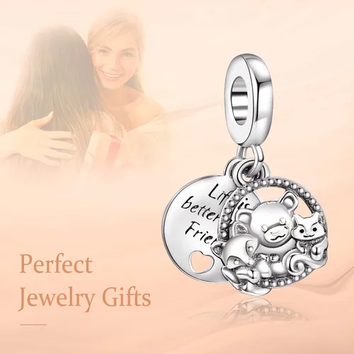 Vista 3 de Annmors Dijes de plata de ley 925 para pulseras y collares, símbolo de color, colgantes, abalorios, joyería de regalo para mujeres y niñas, Plata