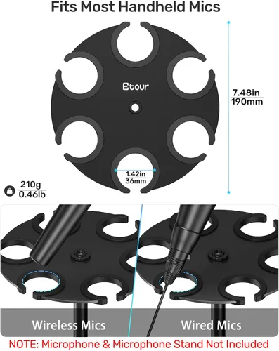 Vista 6 de Soporte para micrófono múltiple de hasta 6 micrófonos, soporte de micrófono de aluminio para micrófonos inalámbricos e inalámbricos, se monta