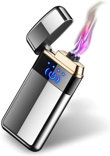 Vista 7 de Encendedor eléctrico de doble arco, sensor de huellas dactilares inteligente, sin llama, resistente al viento, encendedor recargable por USB