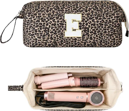 Vista 29 de Bolsa de viaje para herramientas para el cabello con inicial compatible con Estampado de leopardo