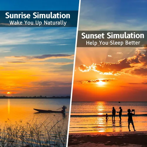 Vista 3 de Reloj despertador con luz de amanecer simulada de amanecer y atardecer 23 sonidos naturales del sueño 13 luces nocturnas de colores alarmas duales