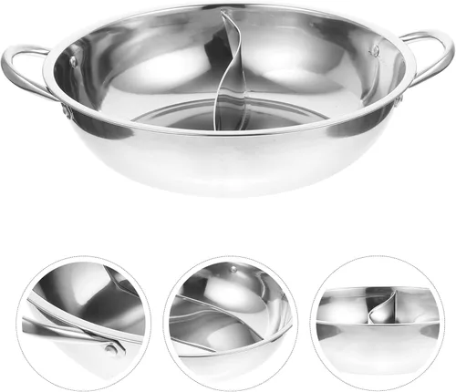 Vista 4 de DOITOOL Olla caliente con divisor de acero inoxidable de dos sabores chino Shabu Shabu olla caliente para estufa de gas de inducción eléctrica