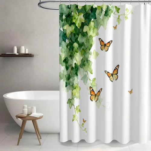 Vista 4 de Cortina de ducha, tela impermeable para baño, cortinas decorativas para baño, hotel (cortina, hoja verde)