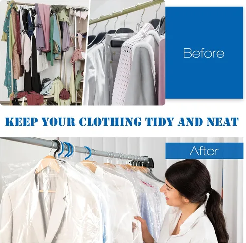 Vista 4 de Chumia Paquete de 50 fundas de hombro para ropa en el armario, fundas transparentes para colgar en trajes, chaquetas, camisas, protector organizador