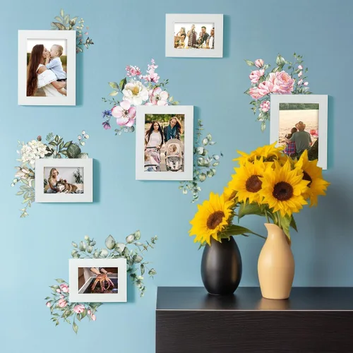 Vista 4 de 4 calcomanías extraíbles para interruptor de flores, plantas frescas, peonía, hoja de rosa, decoración de enchufe, cubierta de interruptor de luz