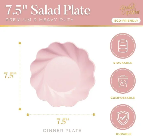 Vista 4 de Sophistiplate Platos de cena compostables ecológicos – Hecho de fibra de madera de bambú y caña de azúcar – Platos biodegradables y desechables