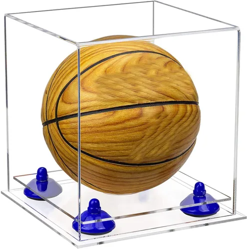 Vista 128 de Better Display Cases Mini acrílico - Miniatura (no tamaño completo) Baloncesto vitrina con elevadores negros y espejo (A015-BR)