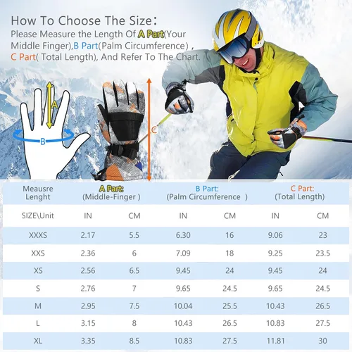 Vista 6 de Guantes de esquí, guantes de nieve impermeables y transpirables más cálidos para clima frío, se adaptan tanto a hombres como a mujeres, para padres