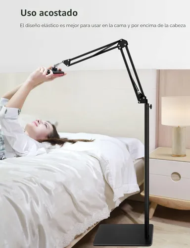 Vista 2 de BluuSuuk Soporte para Tablet en Piso con Base de Doble Peso, Montura para Cama y Teléfono con Brazo Ajustable y Extensible, Compatible con iPad Mini