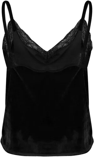 Vista 4 de Camisola de encaje sexy para mujer, blusa sin mangas casual con cuello en V, terciopelo con tirantes delgados, camisola sin mangas, Vino