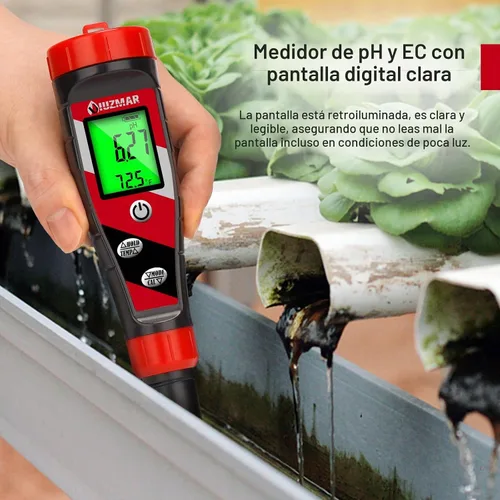 Vista 2 de UIUZMAR Medidor digital de pH Medidor de pH TDS EC para solución hidropónica Medidor de pH y EC con pantalla LCD Probador de agua TDS Medidor de pH