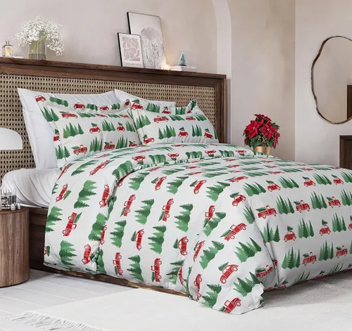 Vista 14 de Juego de funda de edredón de Navidad tamaño individual, funda de edredón extra suave con 1 funda de almohada, ropa de cama navideña con cierres