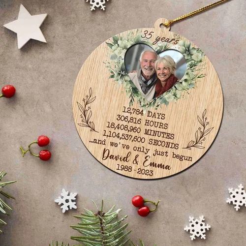Vista 7 de V VIBEPY Adornos personalizados para parejas, adorno de aniversario 2023, 3.5 pulgadas, adornos de 3 capas, decoraciones de 35 aniversario