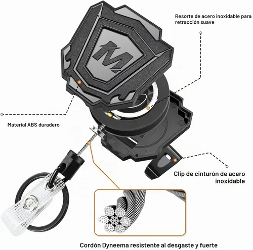 Vista 3 de 1 paquete de llavero retráctil resistente con clip para cinturón, carrete retráctil para insignia de identificación con cable de acero de 31.5