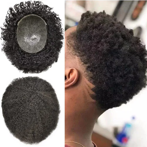 Vista 11 de Unidad de cabello humano para hombres negros, rizado afro brasileño, sistema de reemplazo de cabello para hombres afroamericanos afroamericanos