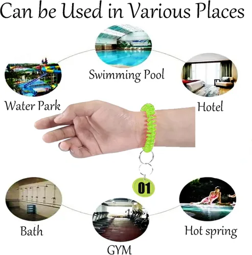 Vista 5 de Colorido llavero de bobina de muñeca pulsera en espiral llavero pulsera titular de la llave para piscina gimnasio identificación insignia