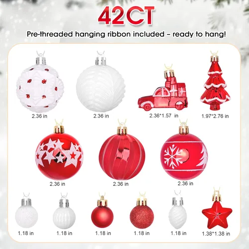 Vista 2 de DeckTheHalls 42 adornos de Navidad, varios estilos de adornos de bolas de Navidad, bolas de Navidad inastillables para decoración de árbol