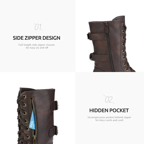 Vista 4 de DREAM PAIRS Botas de combate de equitación a media pantorrilla con forro de piel sintética para mujer