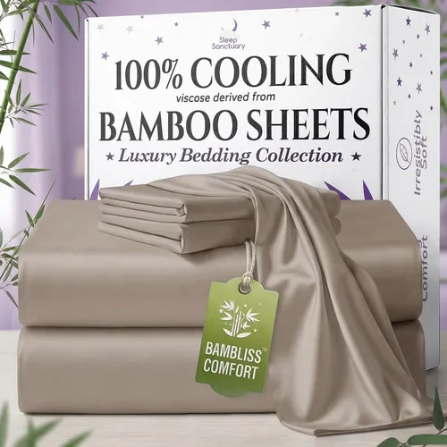 Vista 20 de SLEEP SANCTUARY - Juego de sábanas 100% viscosa derivada de bambú tamaño individual 4 piezas – Sábanas de lujo BamBliss de enfriamiento