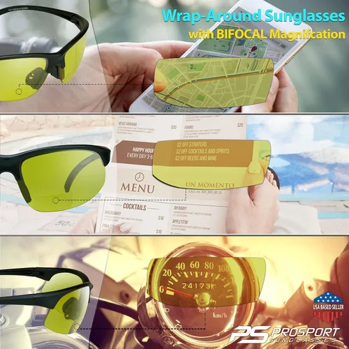 Vista 4 de proSPORT BIFOCAL - Lectores de lentes de sol tintados para hombres y mujeres, alta definición, amarillo ámbar, humo +1.50 +1.75 +2.00 +2.25 +2.50