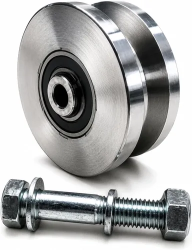 Vista 2 de JM Steel 4" Rueda sólida V-Groove cromada. para puerta corredera V-Track. Capacidad de carga 2500 libras.