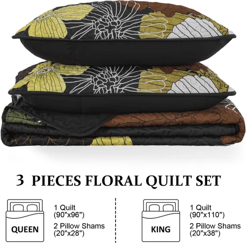 Vista 7 de Juego de ropa de cama reversible de 3 piezas, tamaño Queen Negro