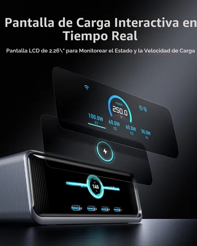 Vista 3 de Estación de carga Anker Prime, cargador USB C GaN de 6 puertos de 250 W