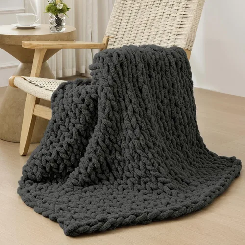 Vista 81 de Bigacogo - Cobija de punto grueso de 40 x 40 pulgadas, de felpilla, 100% tejida a mano, cobija pequeña de punto trenzado suave y grueso, con nudo