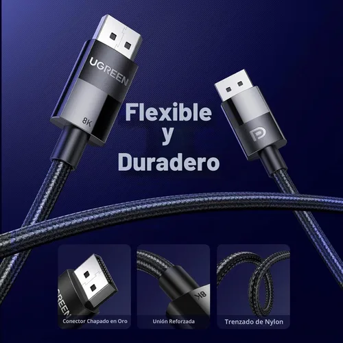 Vista 8 de UGREEN Cable DisplayPort 1.4 con certificación VESA de 8K @60Hz, 4K a 240Hz