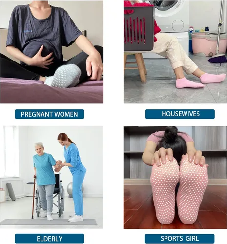 Vista 2 de Calcetines de agarre para mujer, pilates, yoga, calcetines de hospital antideslizantes con pinzas para mujer, calcetines adhesivos con cojín