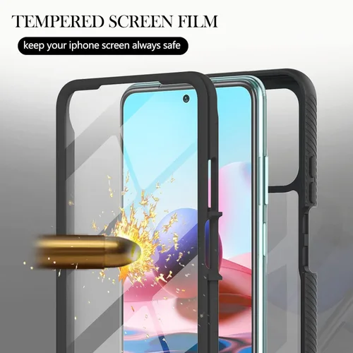 Vista 3 de XYX Funda compatible con Xiaomi Redmi Note 10s, protector de pantalla integrado transparente de cuerpo completo híbrido resistente para Redmi Note