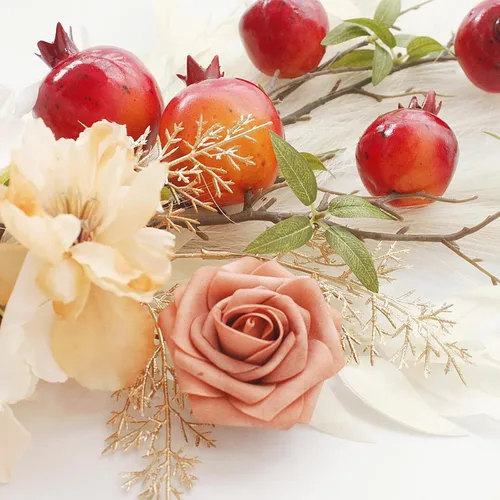 Vista 4 de 2 piezas de flores de arco de boda con girasoles artificiales con granada y hierba de las pampas, guirnaldas florales decorativas Champán