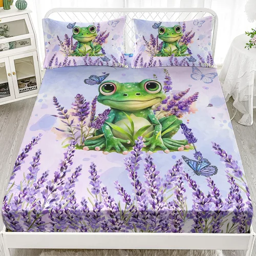 Vista 18 de AILONEN Axolotl - Juego de sábanas bajeras para niños, tamaño individual XL, color rosa y azul degradado kawaii, lindas sábanas de fresa salamandra