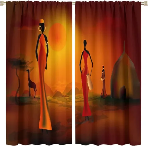 Vista 20 de Cortina de mujer africana, con estampado étnico tribal y étnico, reducción de ruido, para dormitorio, sala de estar, cortinas con aislamiento