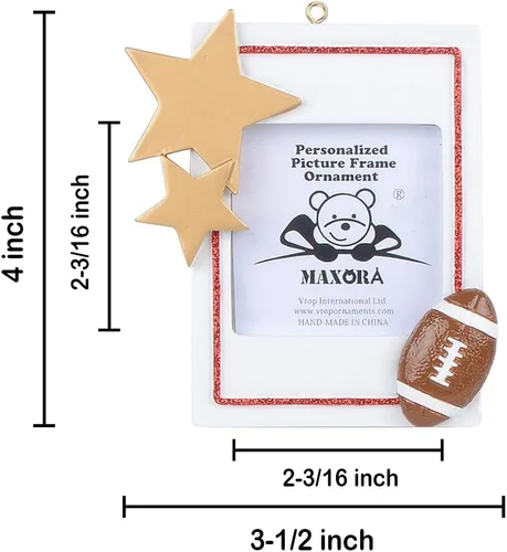 Vista 5 de Marco de fotos de fútbol 2026, adorno de fotos personalizado de Navidad, decoración de estrella de fútbol para árbol de Navidad y escritorio, adorno