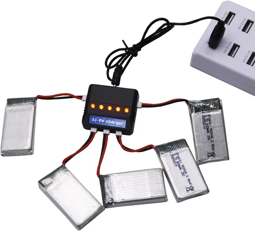 Vista 5 de Blomiky Paquete de 5 baterías Li-PO 25C MX2.0 de 3.7 V 800 mAh y caja de tablero 4 en 1 para Syma X5SW X5C-1 X5 X5C X5SC H42 T5W H5C CW4 SS40 FQ36