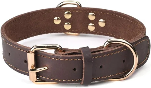 Vista 11 de Collar de perro de cuero genuino, collar de perro resistente para perros pequeños, medianos, grandes y extra grandes