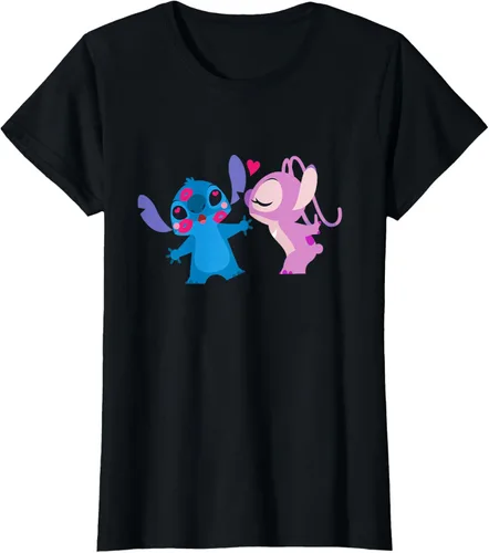 Vista 43 de Disney Stitch and Angel - Camiseta para el día de San Valentín Negro