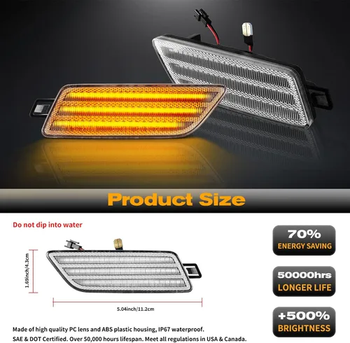 Vista 6 de POPMOTORZ Kit de luces de señalización lateral del parachoques delantero, kit de lámparas intermitentes LED ámbar completas para 2014-2022 Porsche