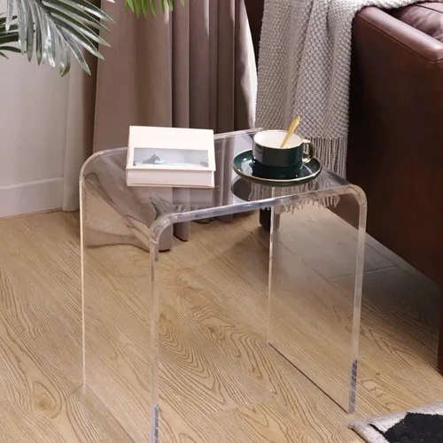 Vista 4 de FansaFurn Mesa auxiliar acrílica, mesa auxiliar transparente con bordes de cascada, mesita de noche acrílica para sala de estar, espacios pequeños