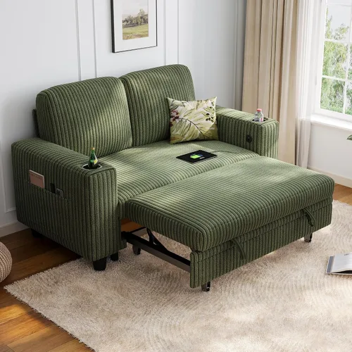 Vista 11 de LINSY HOME - Sofá cama extraíble modular con sección para dormir, con almacenamiento, sofá seccional de pana mullida para sala de estar, sofá cama