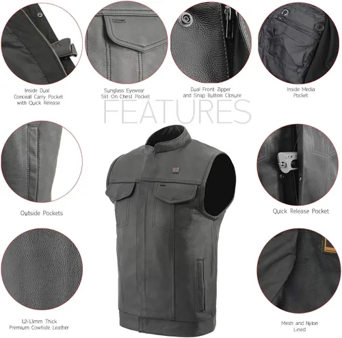 Vista 5 de Milwaukee Leather Men's Standard Mlm3524set Black All Season Leather Club Vest